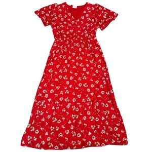 Women’s Siren Lily Vibrant Red Dress with Floral Print. Elastic Waistband.